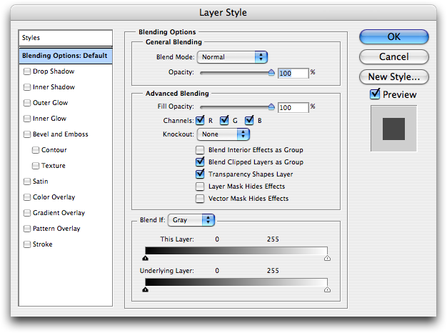 Layer options Photoshop CS2 (on Mac OS X 10.4 Tiger)