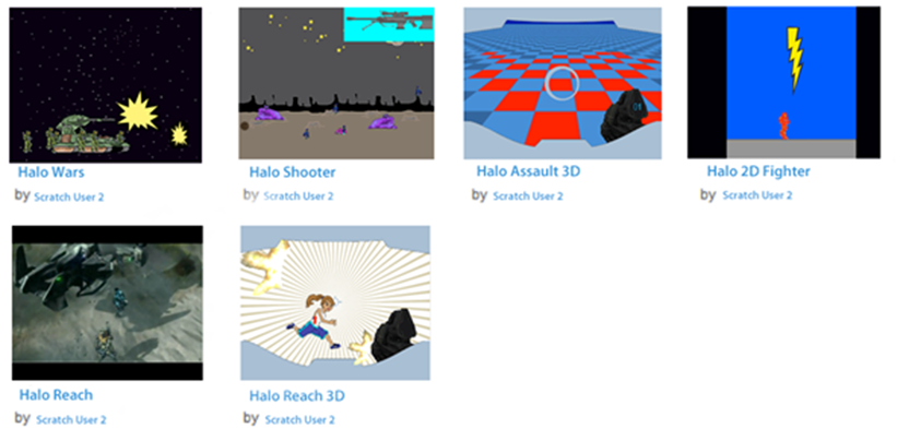 A collection of Halo inspired Scratch games and animations produced by a child. 