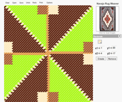 A simulation by a Navajo student who combines traditional Navajo design elements with the colors of the Jamaican flag. 